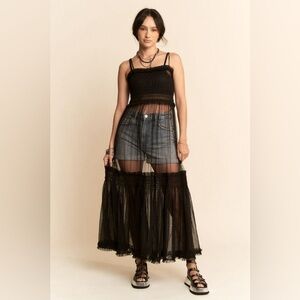 393B-BLACK. Lace Tiered Overlay Dress